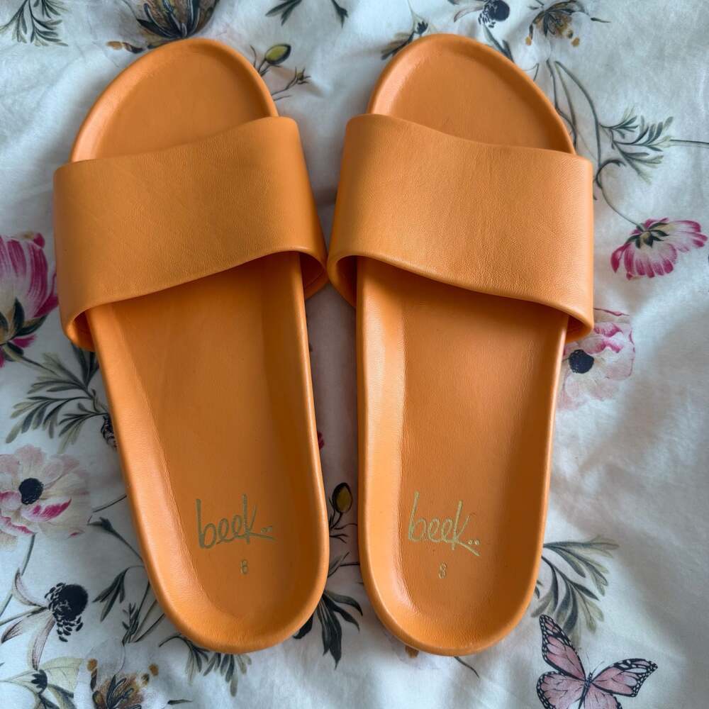 Beek Gallito Leather Slide Sandals in Papaya Orange